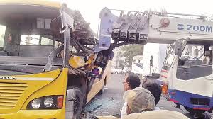 17 girls students injured in College bus -truck collision