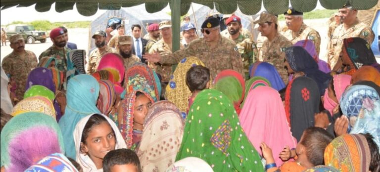 COAS Qamar Javed Bajwa visits flood affected areas of Badin