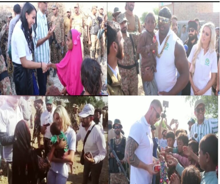 International wrestlers visit  army camp in  flood-affected area of Rajanpur