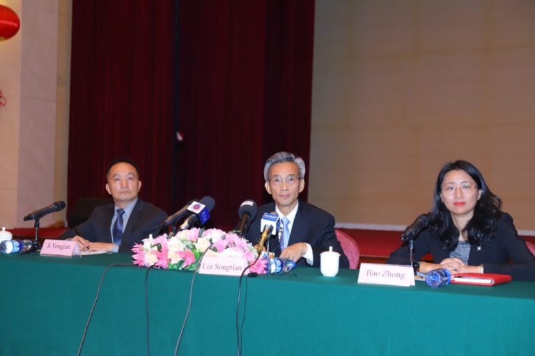 Ambassador Lin Songtian as President CPAFFC, spoke to  media  at  Chinese Embassy