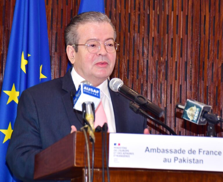 Nicolas Galli addressing Press  conference of   on French assistance to flood-affected  in Pakistan
