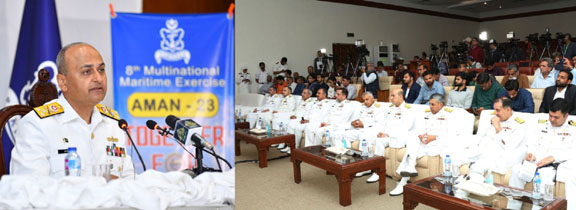 Media brief of multinational Maritime Exercise AMAN-23  held at PNS JAUHAR.