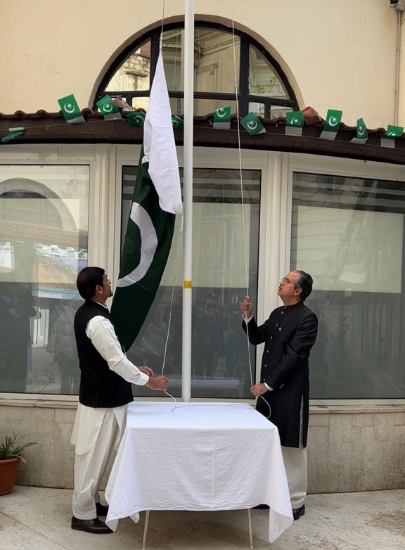 Flag-hoisting ceremony worganized on the occasion of Pakistan Day at  Embassy of Pakistan in Paris